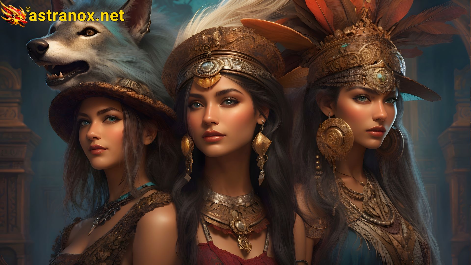 Enchanting 4K Wallpaper: Three captivating female characters in a mesmerizing scene Astranox