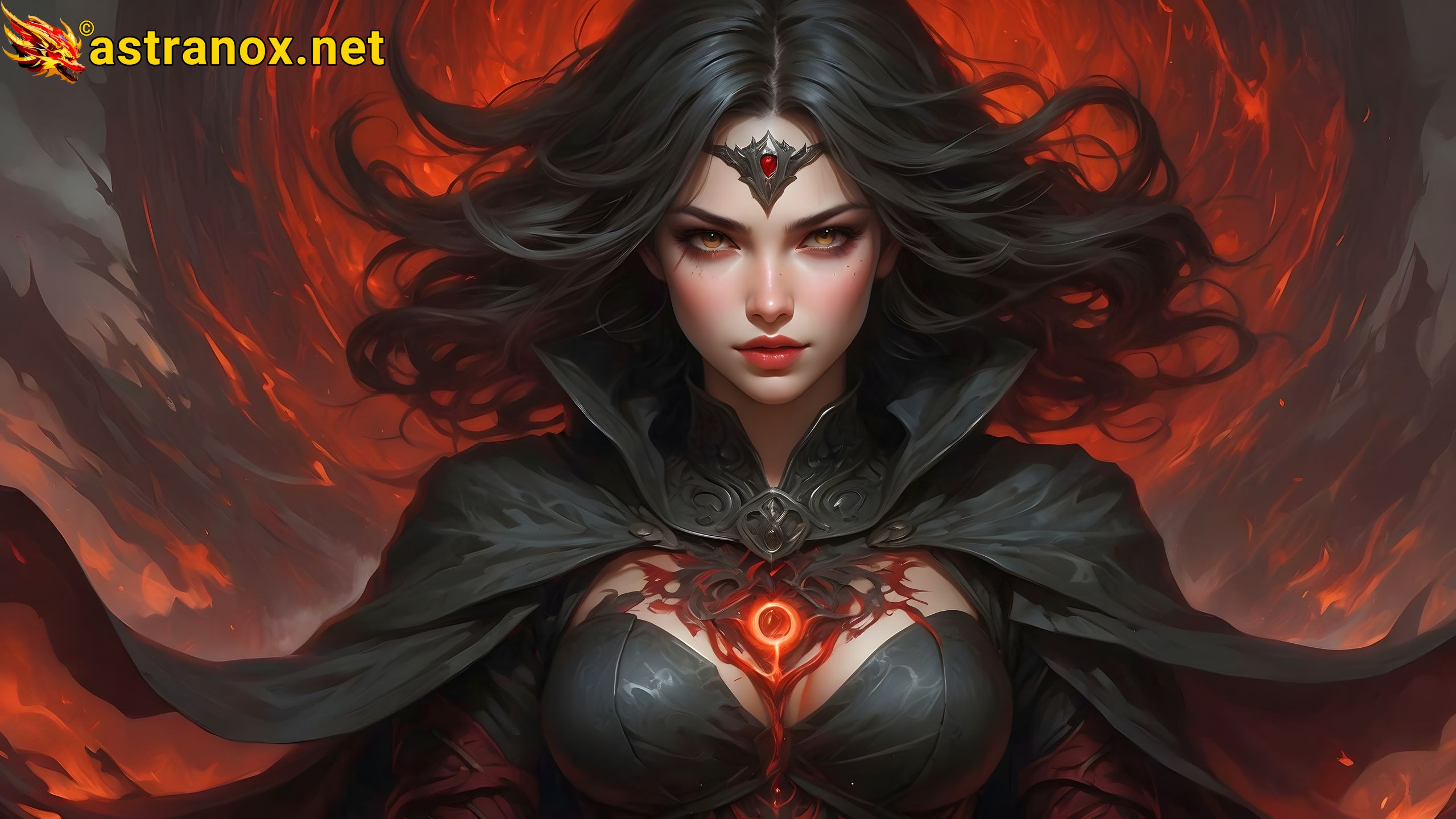 Blood Portal: A powerful 4K wallpaper featuring a female necromancer with a blood portal to an otherworldly realm. Astranox