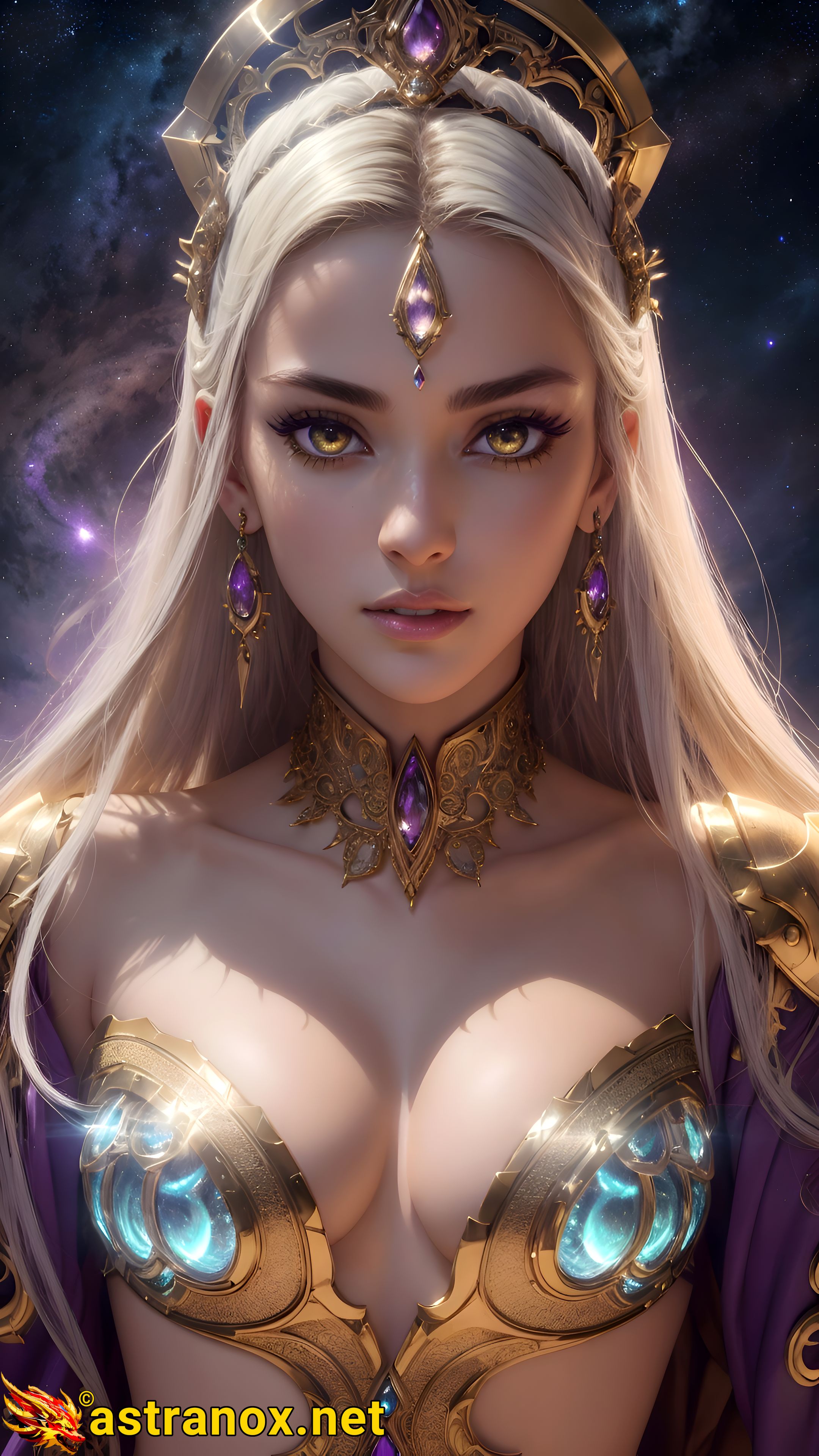 Enchanting arcanist in a golden outfit - 4K fantasy wallpaper. Astranox