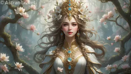 Enchanted Blossom Grove: Female priest radiates healing energy in this serene 4K wallpaper.