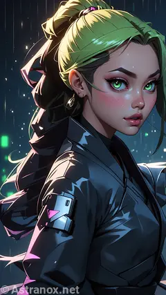 Female Ninja in a Cyberpunk Cityscape at Nightfall