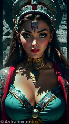 Captivating portrait of a female cleric with striking green eyes and beautiful brown beach waves, set in an urban temple - 4K fantasy portrait, a world of enchantment