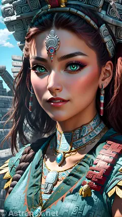 Stunning portrait of a female cleric with captivating green eyes and rich burgundy beach waves, set in an urban temple at daytime - 4K fantasy portrait, a world of enchantment