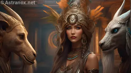 Ancient Temple Enchantress: A captivating 4K wallpaper with mythical creatures, enigmatic symbols, and faded mysteries