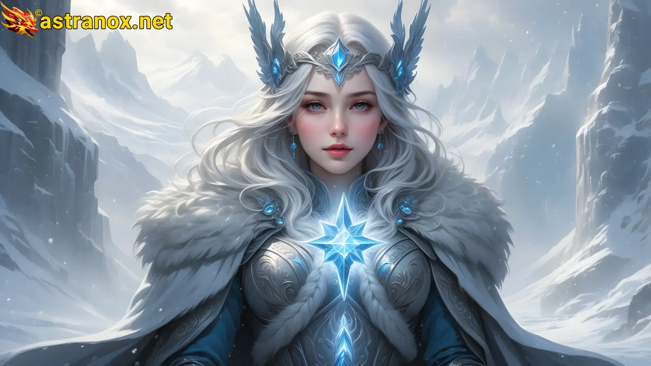 4K Wallpaper: Female shaman commands ice spirits in the Howling Tundra of Frost. Astranox